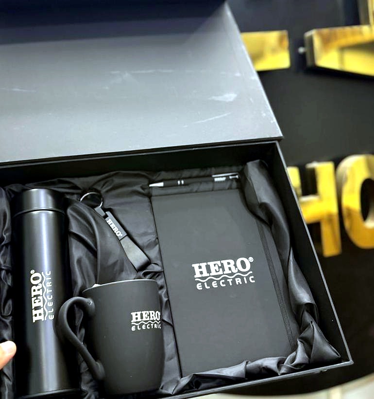 Corporate gift box with flask, mug and notebook